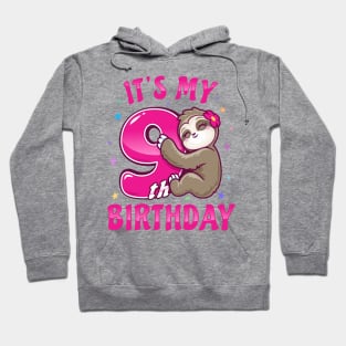 ''It's My 9th Birthday'' Girls Sloth Pink Hoodie